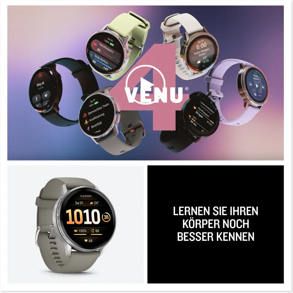 Garmin Venu 4 - 45mm Schwarz-Silber Schnellwechsel-Silikonarmband 22mm Grau