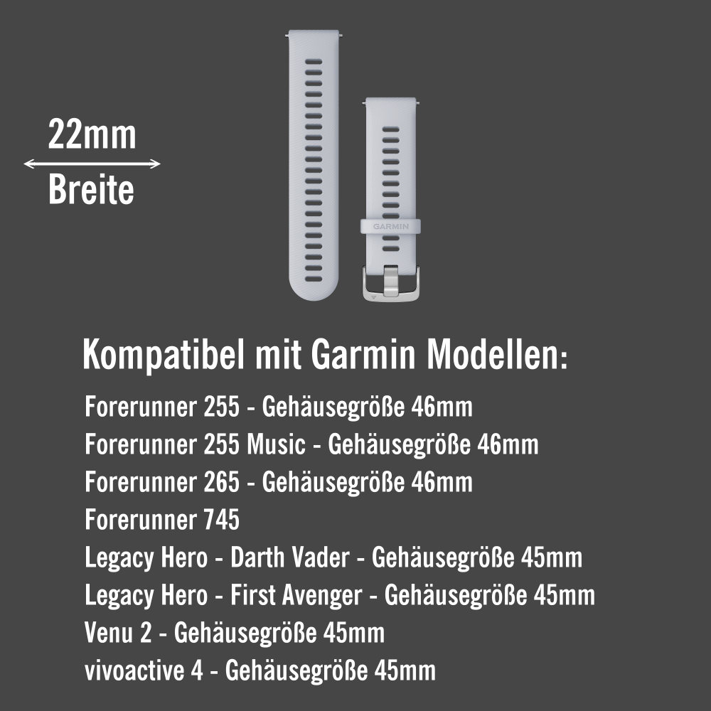 Garmin Forerunner 255 Schnell Wechsel 22mm Silikon Armband Weißgrau Verschluss Silber bei CardioZone günstig online kaufen