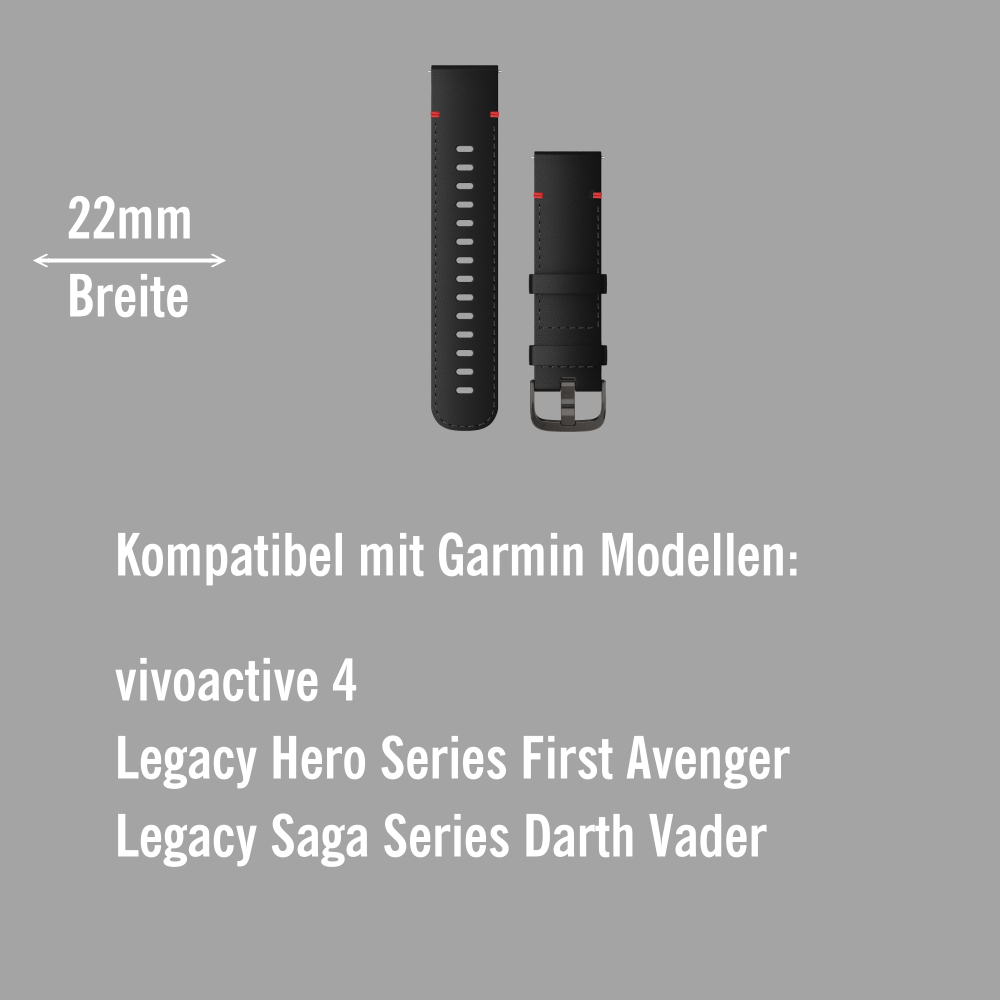 Garmin Schnell-Wechsel Leder Armband 22mm Schwarz - mit Naht Schnalle Schiefergrau bei CardioZone online kaufen