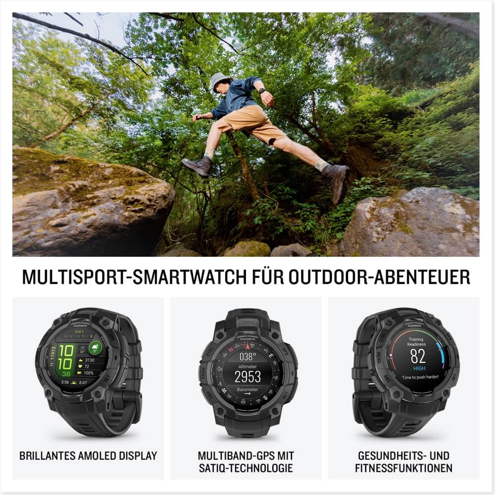Garmin Instinct 3 AMOLED 45 mm Schwarz 22mm Silikonarmband Schwarz bei CardioZone günstig online kaufen