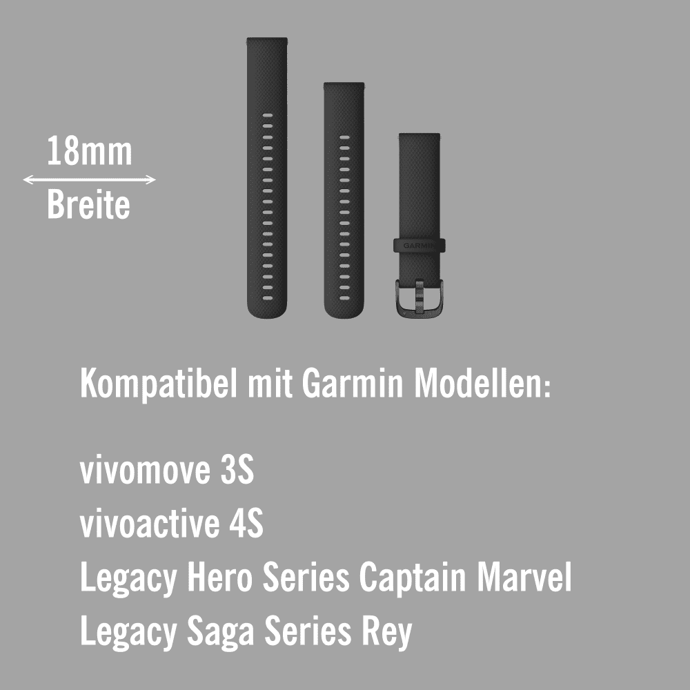 Garmin Schnell-Wechsel Silikon Armband 18mm Schwarz / Schiefergrau + Einstellband L bei CardioZone online kaufen