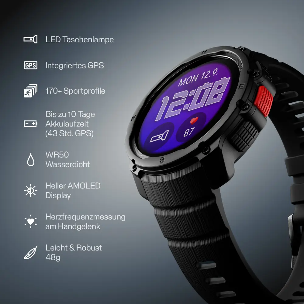 POLAR Street X Night Black Urban Sports Watch mit Amoled Display