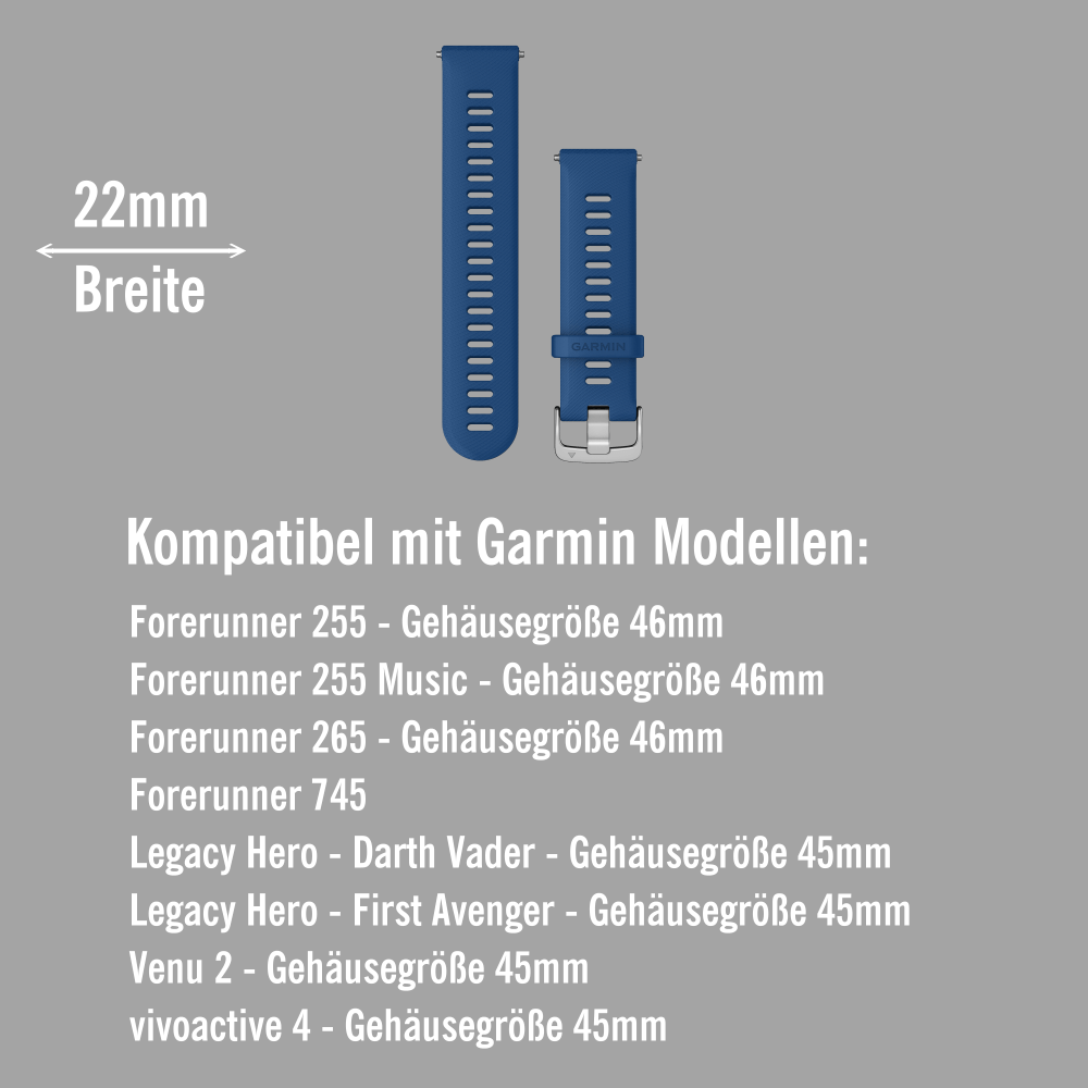 Garmin Forerunner 255 Schnell Wechsel 22mm Silikon Armband Meerblau Verschluss Silber bei CardioZone günstig online kaufen