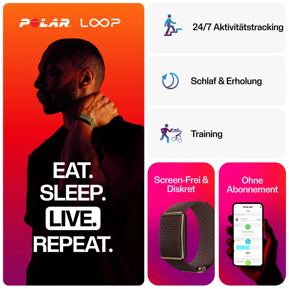 Polar Loop Fitnessarmband ohne Display am Handgelenk – 24/7 Aktivitätstracking, Schlaf und Training