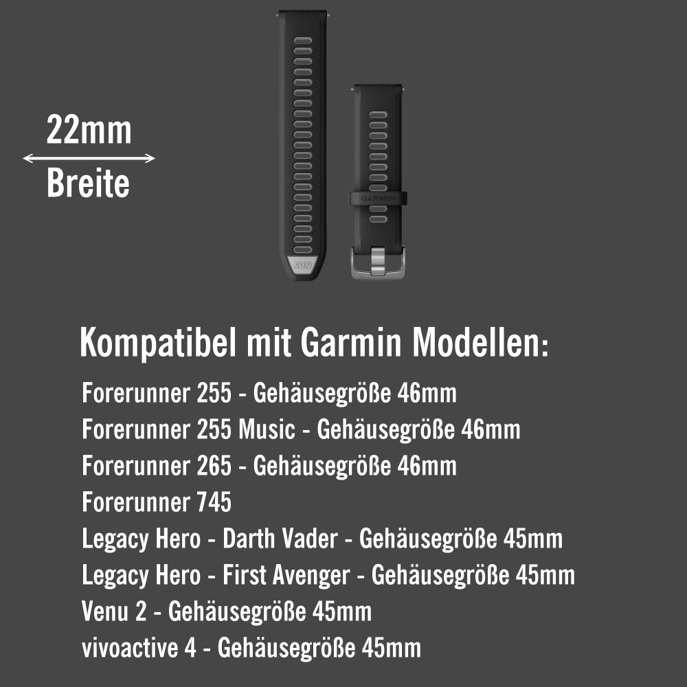 Garmin Forerunner 265 Schnell Wechsel 22mm Silikon Armband Schwarz/Hellgrau Verschluss Schiefer bei CardioZone günstig online kaufen