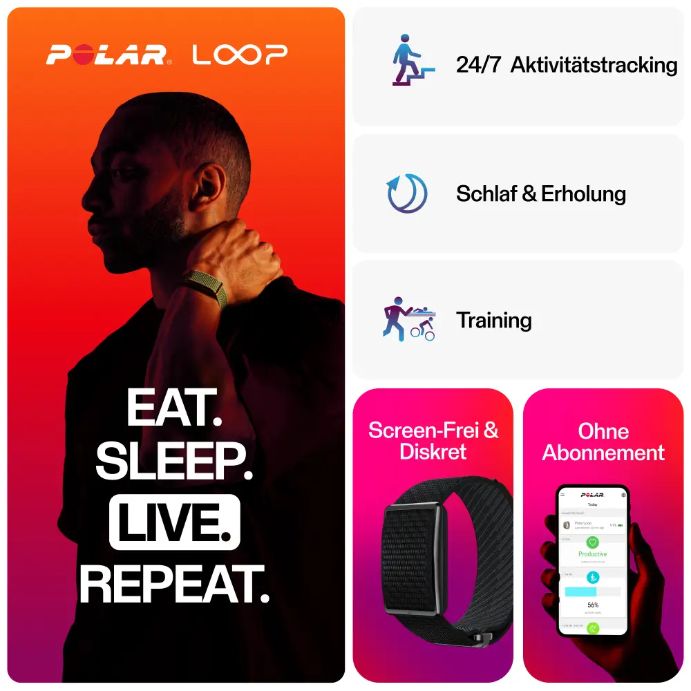 Polar Loop Fitnessarmband ohne Display am Handgelenk – 24/7 Aktivitätstracking, Schlaf und Training