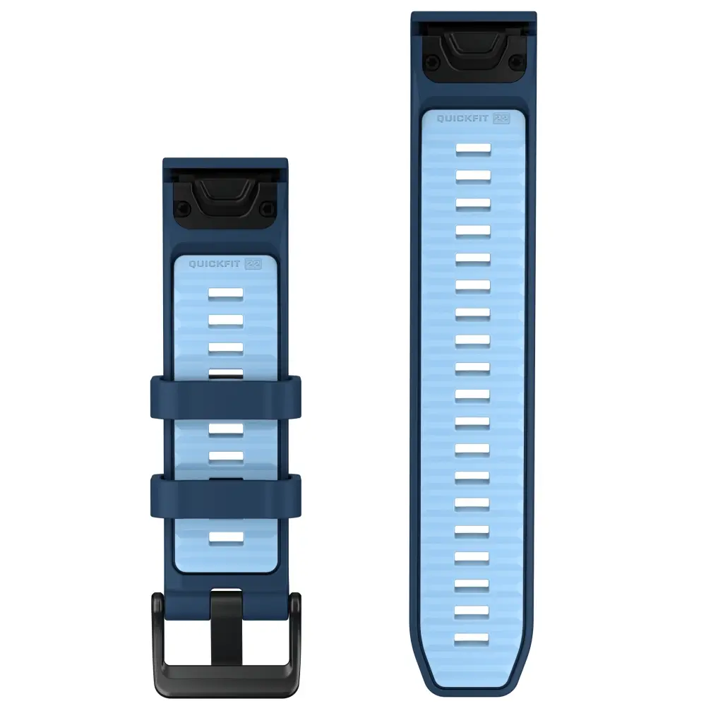Garmin QuickFit Silikonarmband 22 mm Tidal Blue/Ice Blue für fenix 9 47 mm – Rückseite mit Schließe und Lochband