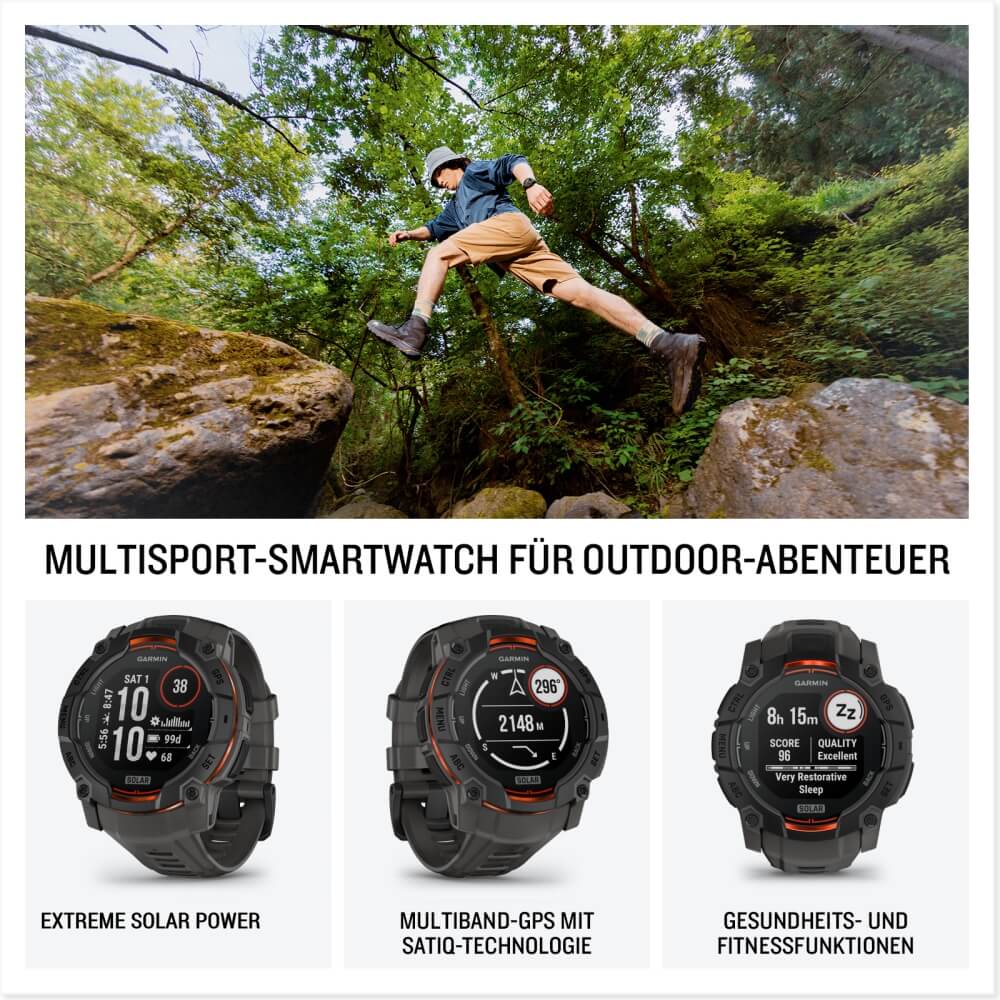 Garmin Instinct 3 SOLAR 45 mm Schwarz 22mm Silikonarmband Schwarz bei CardioZone günstig online kaufen