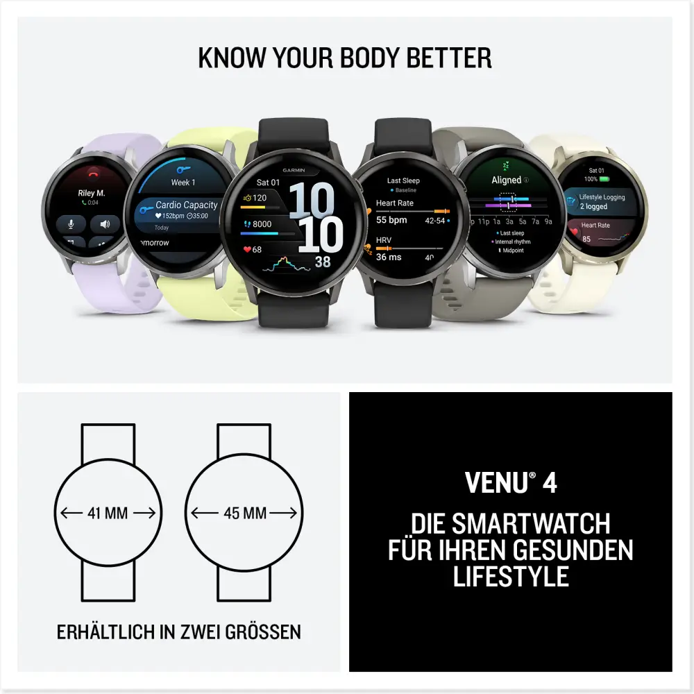 Garmin Venu 4 - 45mm Schwarz-Silber Schnellwechsel-Silikonarmband 22mm Grau