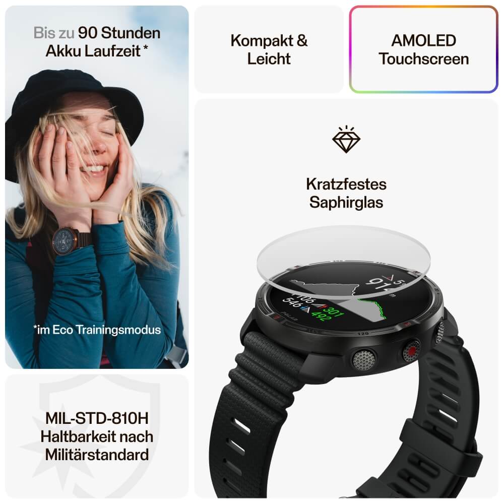 POLAR Grit X2 Schwarz Advanced AMOLED Outdoor Multisportuhr S-L bei CardioZone online kaufen