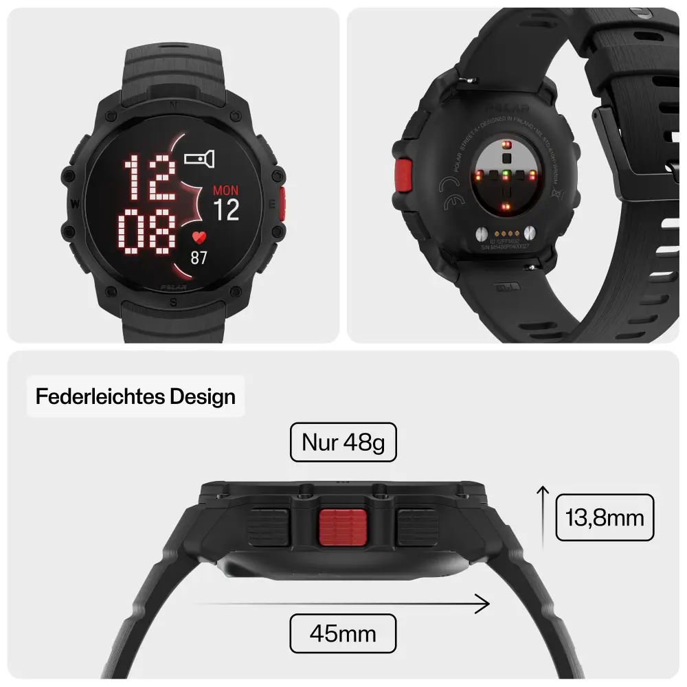 POLAR Street X Night Black Urban Sports Watch mit Amoled Display