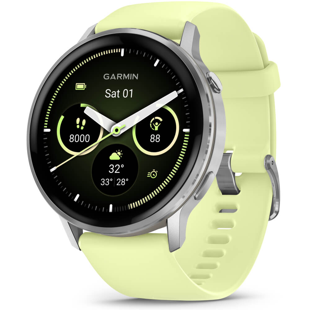 Garmin Venu 4 - 45mm Grau-Silber Schnellwechsel-Silikonarmband 22mm Zitrone