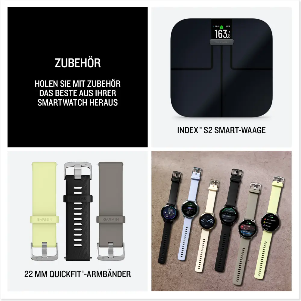 Garmin Venu 4 - 45mm Schwarz-Silber Schnellwechsel-Silikonarmband 22mm Grau