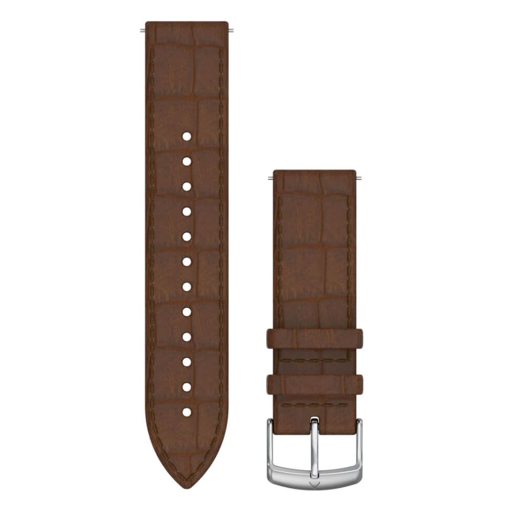Garmin Schnell-Wechsel 20mm Leder-Armband Dunkelbraun mit Kroko-Prägung / Schnalle Silber  bei CardioZone günstig online kaufen
