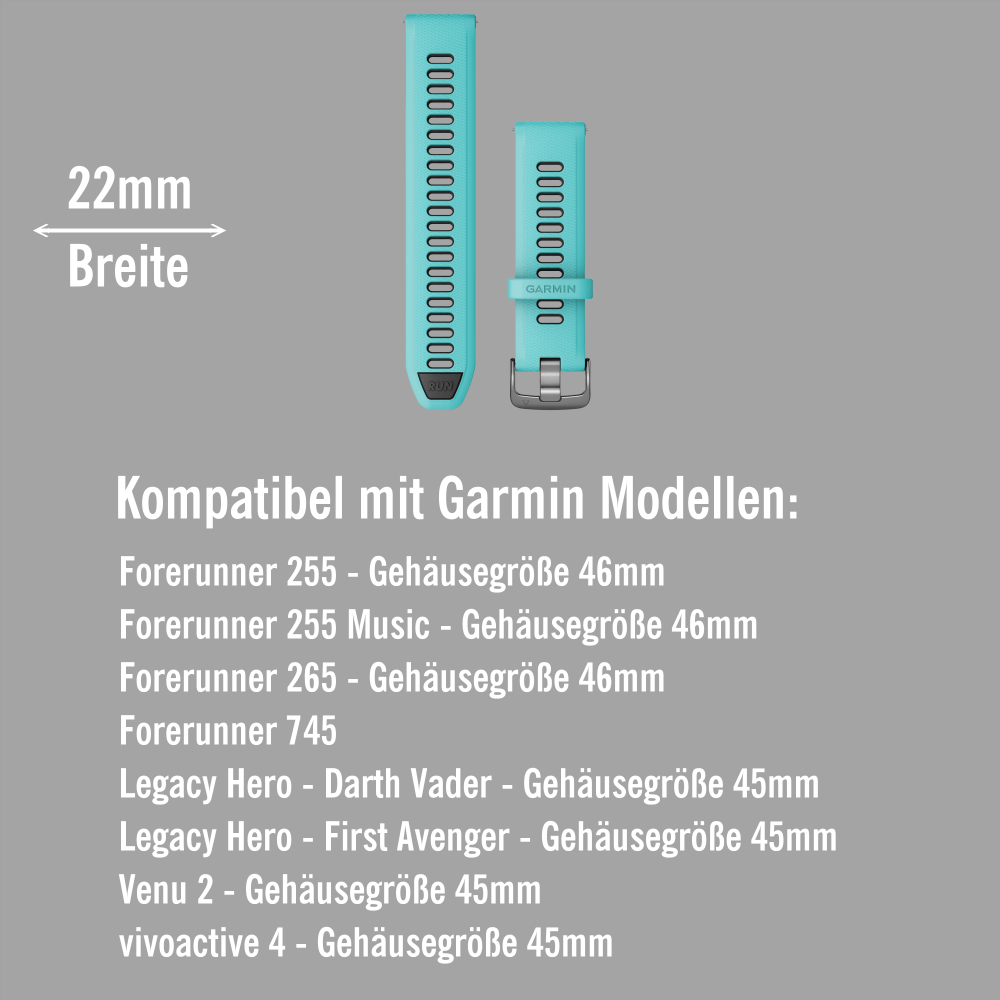 Garmin Forerunner 265 Schnell Wechsel 22mm Silikon Armband Türkisblau/Schwarz Verschluss Schiefer bei CardioZone günstig online kaufen