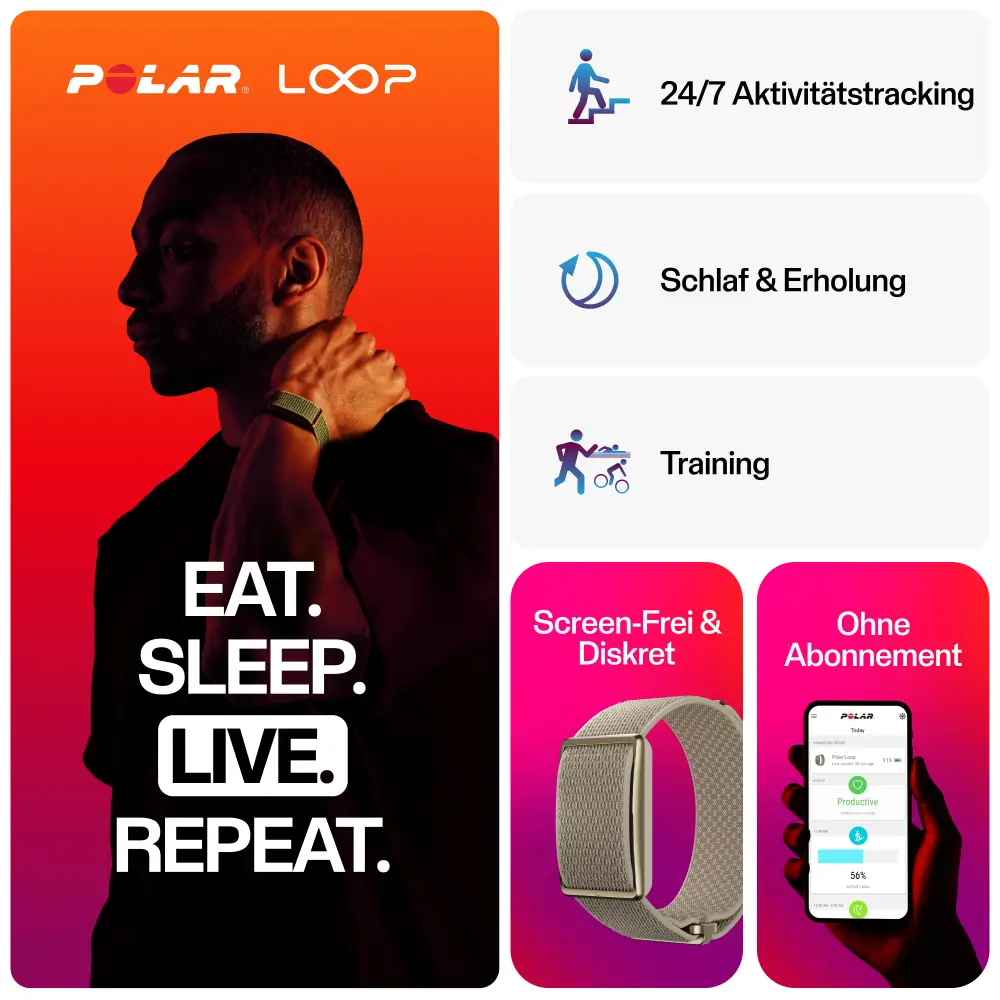 Polar Loop Fitnessarmband ohne Display am Handgelenk – 24/7 Aktivitätstracking, Schlaf und Training