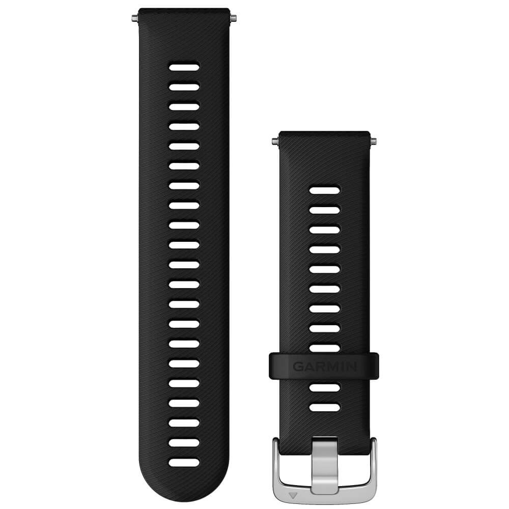 Garmin-Schnell-Wechsel-22mm-Silikon-Armband-Schwarz-Silber-010-11251-3A-ean0753759298227-01 Garmin Forerunner 255 Schnell Wechsel 22mm Silikon Armband Schwarz Verschluss Silber bei CardioZone günstig online kaufen