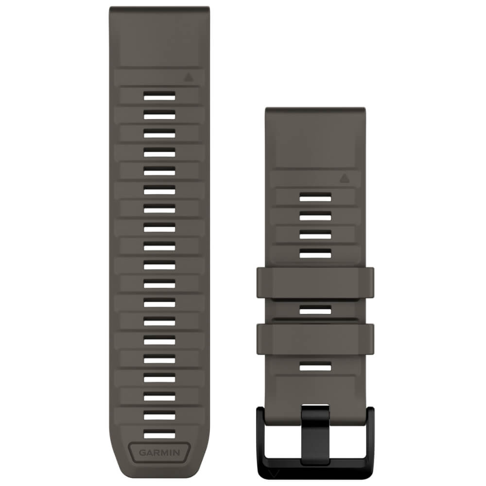 Garmin QuickFit Silikonarmband 26 mm Kieselgrau für fenix 9 51 mm – Vorderseite mit Schließe und Lochband