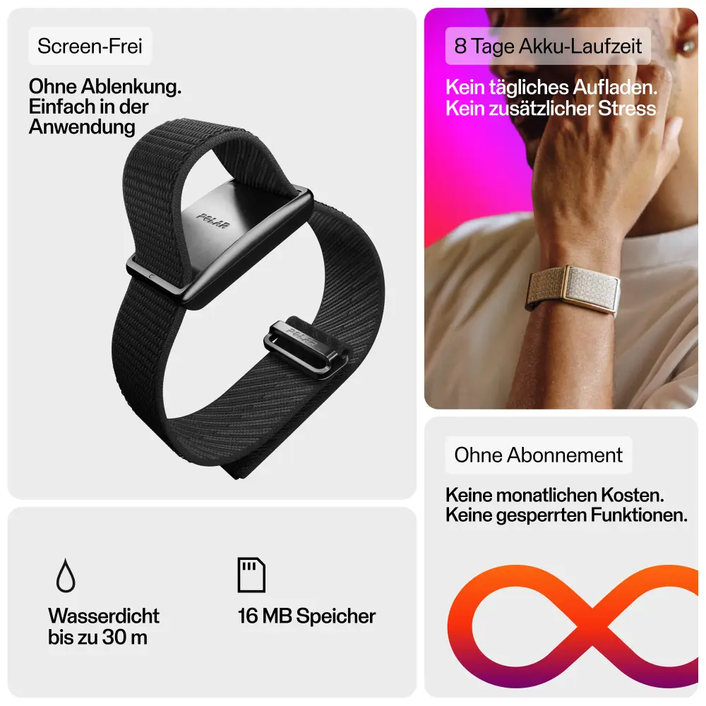 Polar Loop Fitnessarmband ohne Display mit 8 Tage Akkulaufzeit und wasserdicht bis 30 m