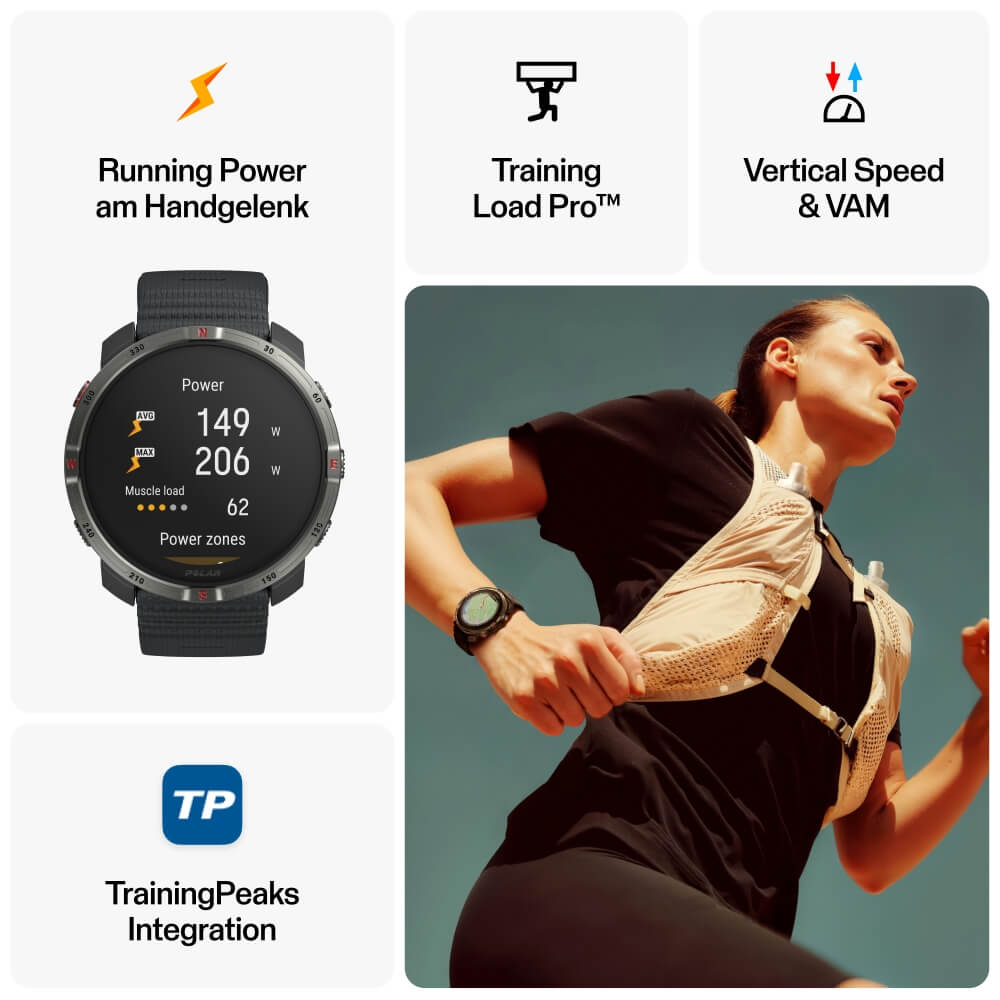 POLAR Grit X2 Schwarz Advanced AMOLED Outdoor Multisportuhr S-L bei CardioZone online kaufen