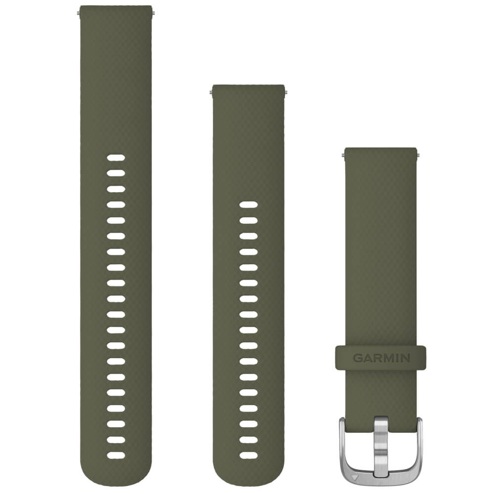 Garmin Schnell-Wechsel Silikon Armband 20mm Moosgrün / Schnalle Silber + Einstellband L bei CardioZone online kaufen